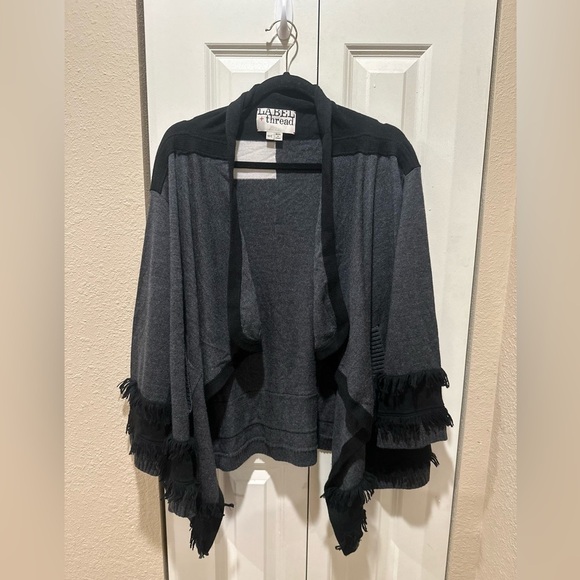 NWOT LABEL+ thread Jenna Fringe Cardigan Charcoal Extrafine Merino Wool,size M/L - Picture 8 of 10
